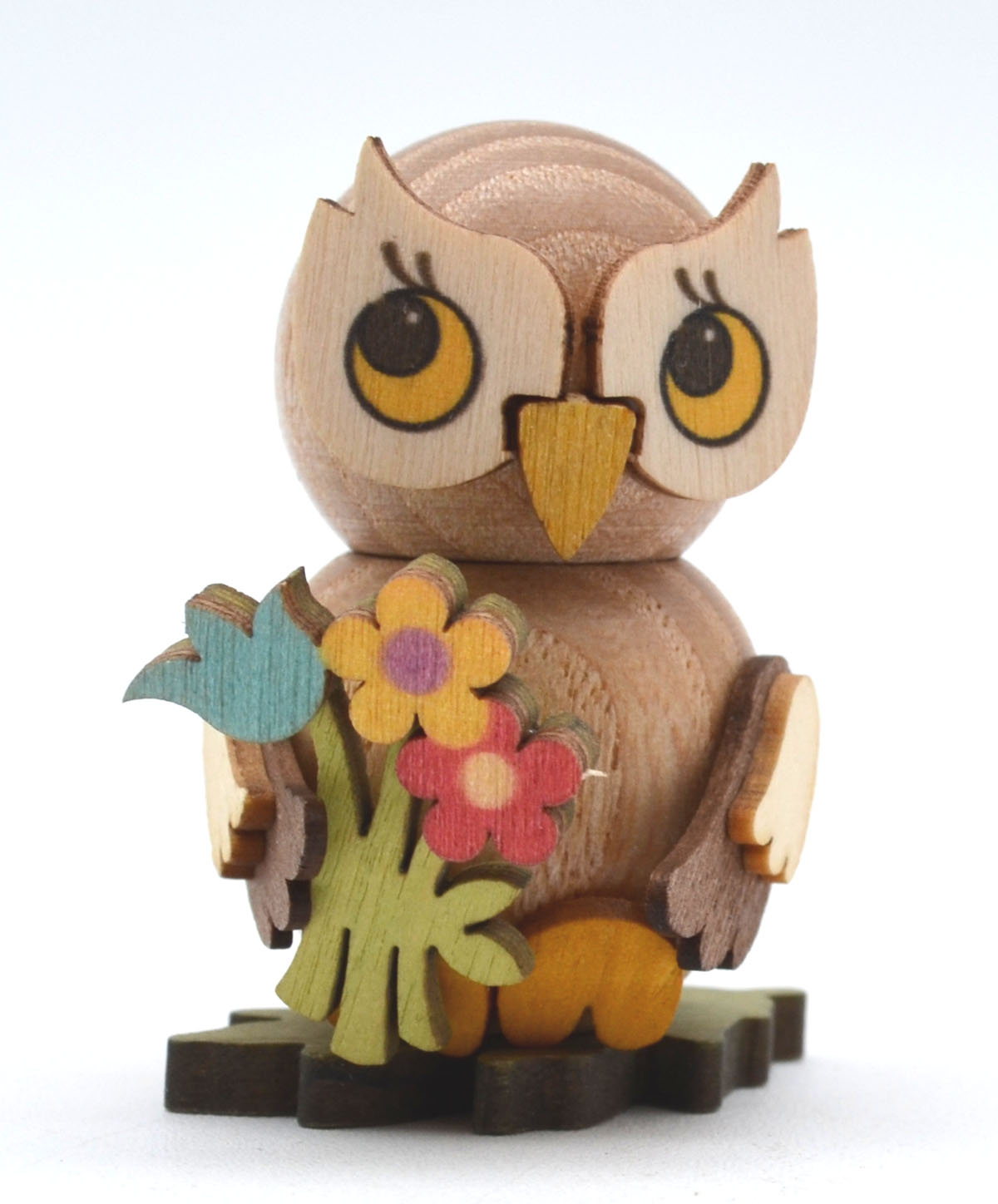 Kuhnert - Eulenkind mit Blumenstrauß zum Stellen - Holzfigur ca. 4 cm 