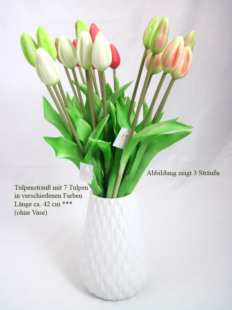 Tulpenstrauß 7 Blüten, künstlich rosa-weiss ca. 42cm