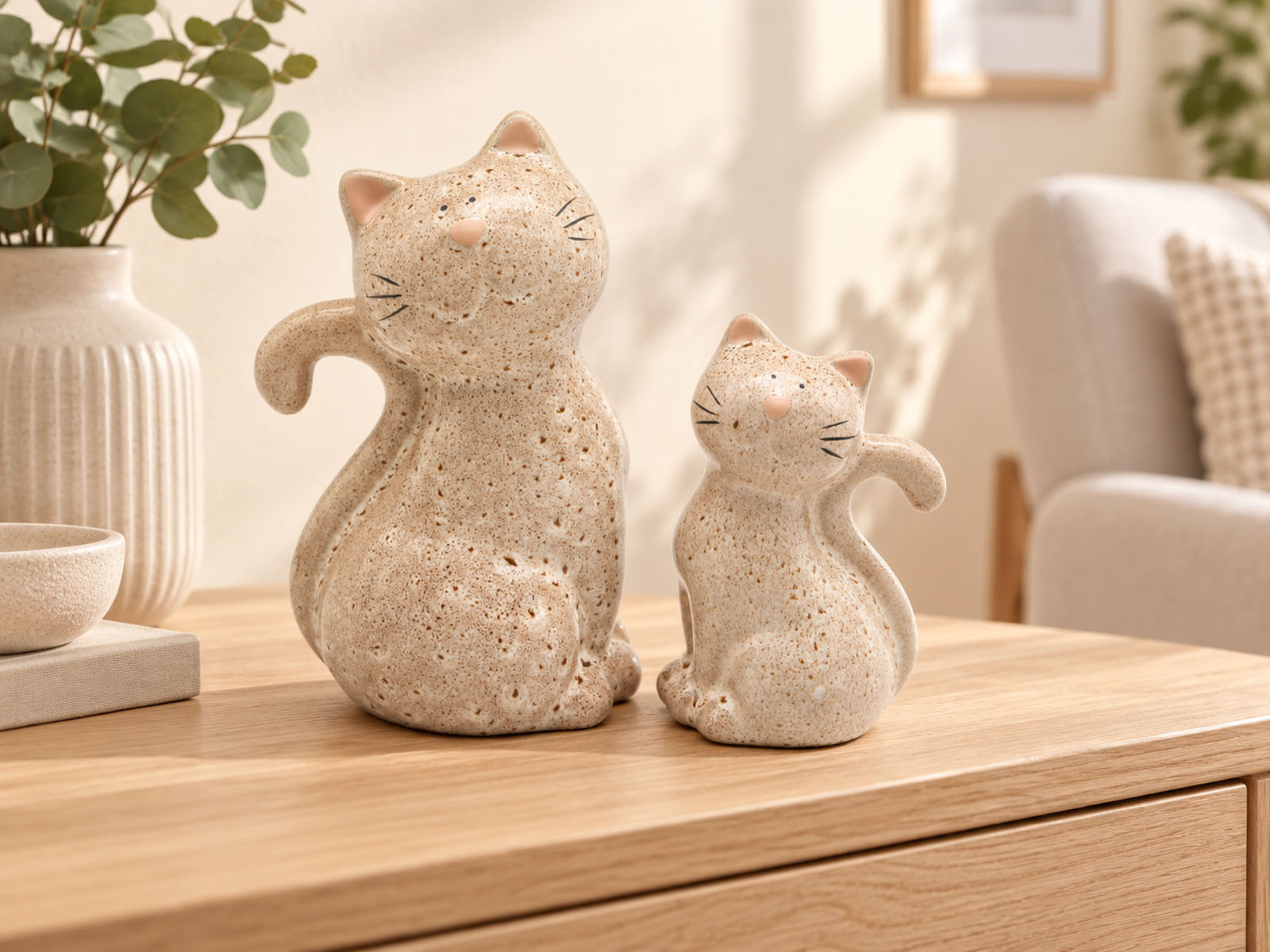 Deko-Katze aus Porzellan – 11 cm creme
