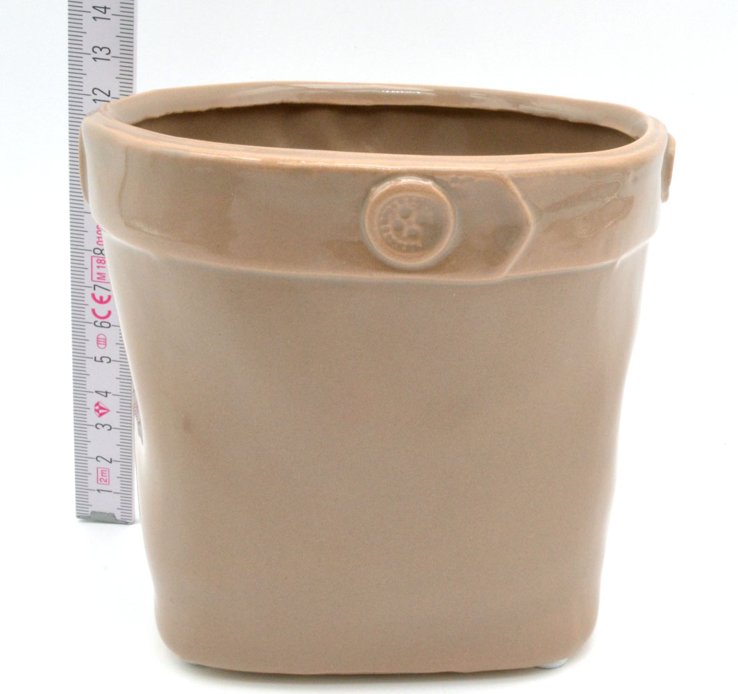 Übertopf, Pflanztopf mit Knopfdekor, Taupe ca.12,0 cm hoch