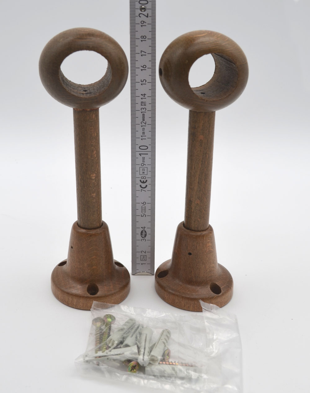 2 Wandträger für Stilgarnituren Ø 28 mm Holz Eiche rustikal WA 16 cm kürzbar