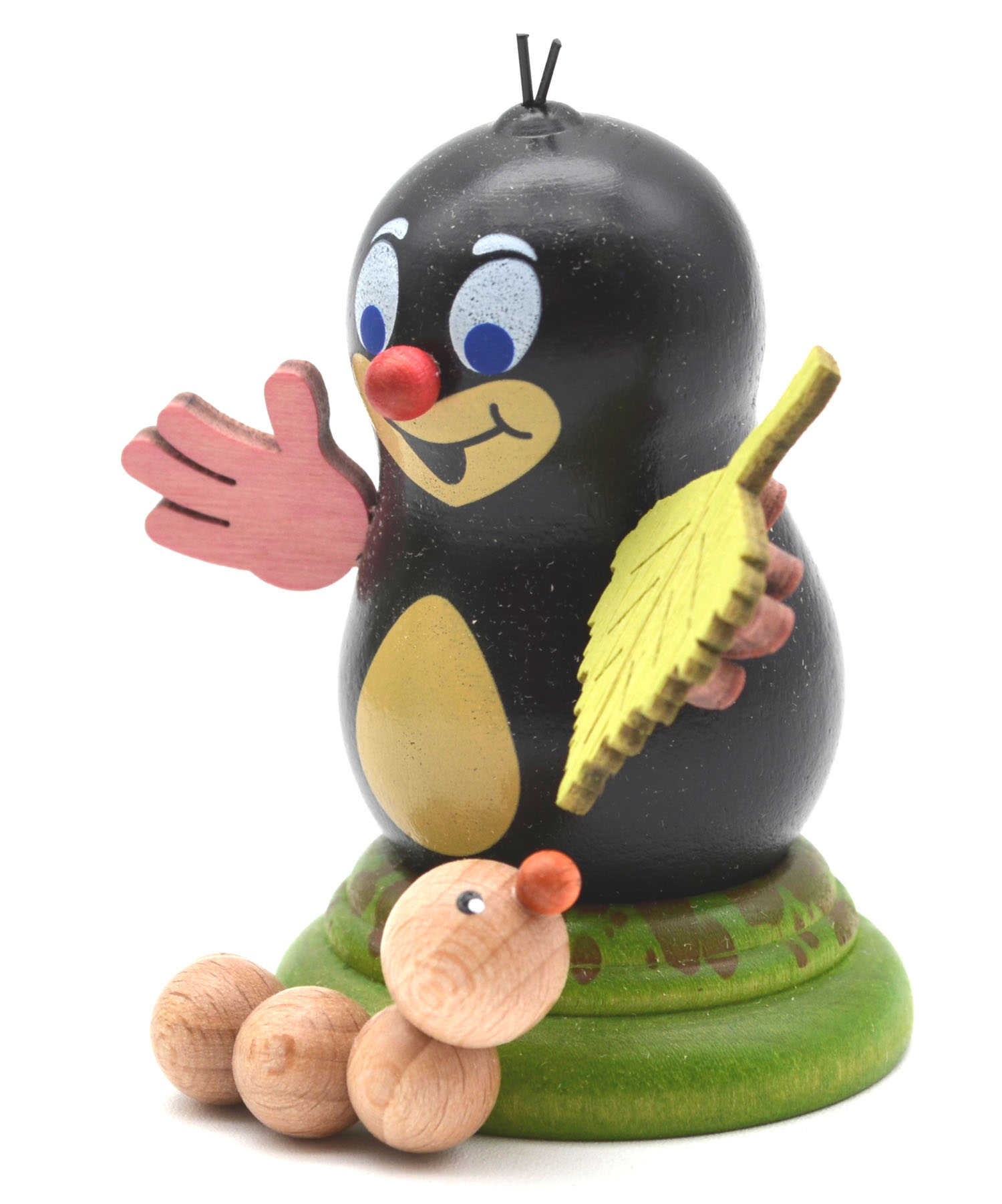 Maulwurf "Lene" mit Blatt ca. 7 cm hoch