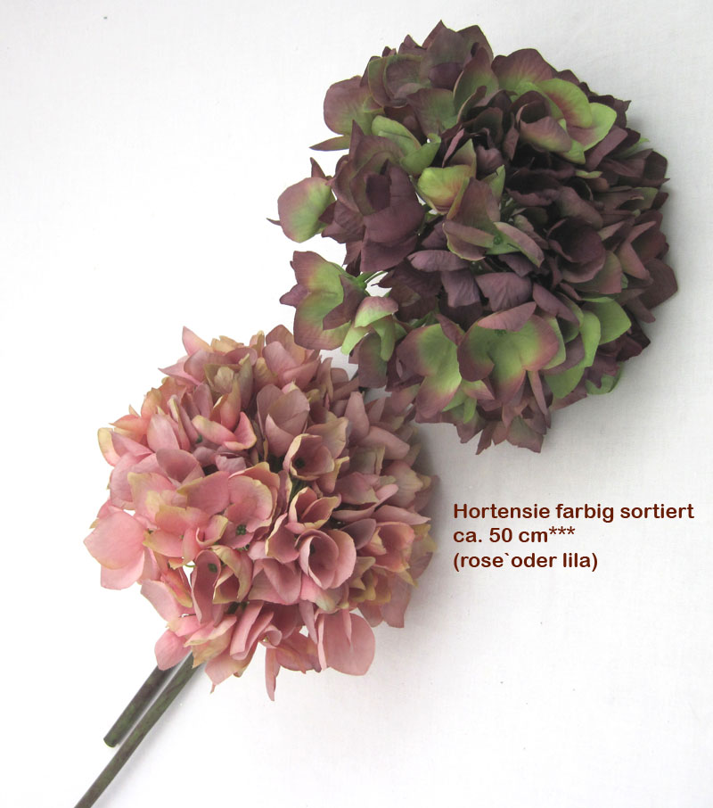 1 Kunstblüte Hortensie farbig sortiert, ca. 50 cm Gesamtlänge