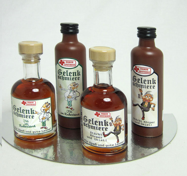 Mini-Glaston Kräuterlikör in Tonflasche "Gelenkschmiere" Fit im Ruhestand 0,04l