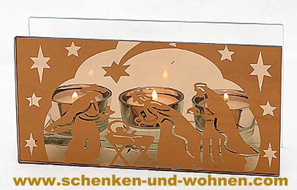 Modernes Teelicht aus Glas Rechteck kupfer 10 cm Heilige Familie