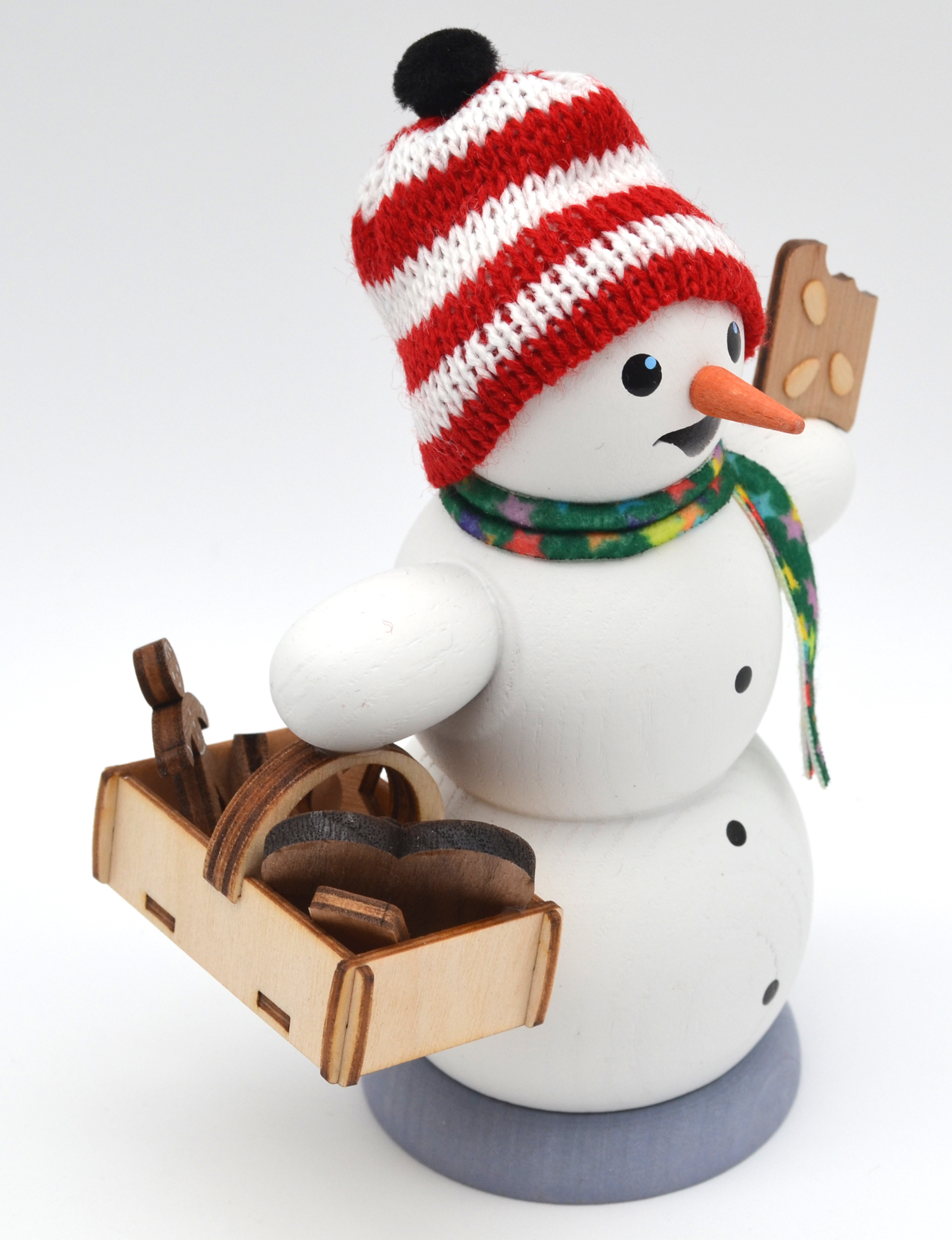 Rauchfigur Schneemann mit Lebkuchenkorb Holz bunt ca.13 cm