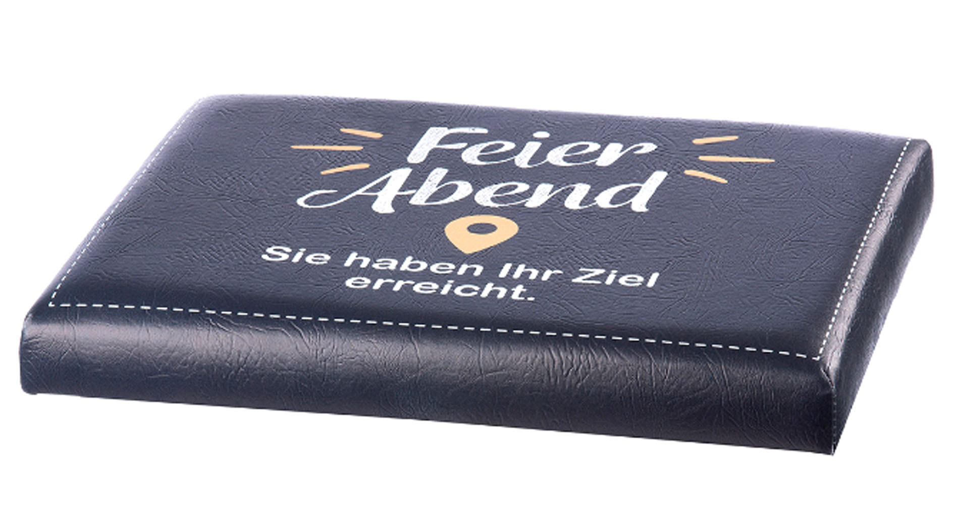 Sitzpolster „Feierabend“ für Bier- und Getränkekisten – schwarz, 44 × 34 × 5 cm