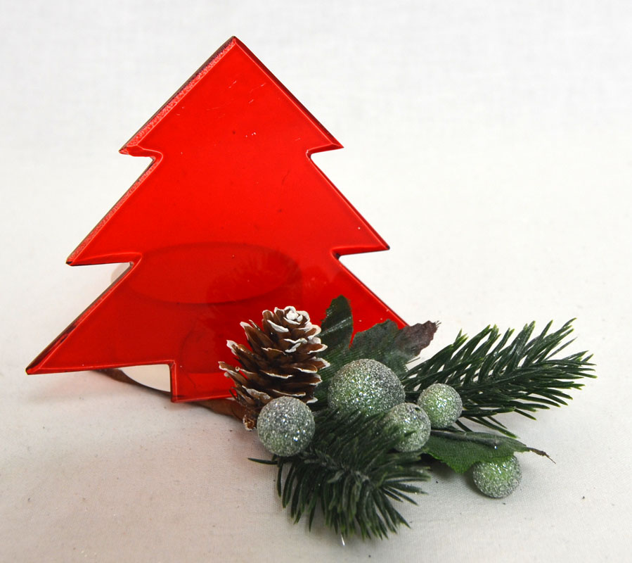 Teelichthalter Tanne rot 9 cm Glas