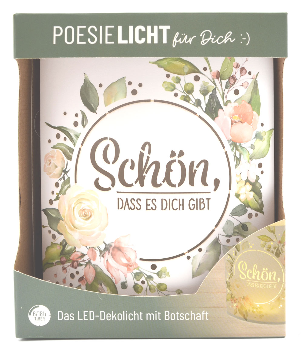 LED-Laterne Poesielicht "Schön" zum Stehen oder Hängen mit Timer 16x13,x5 cm