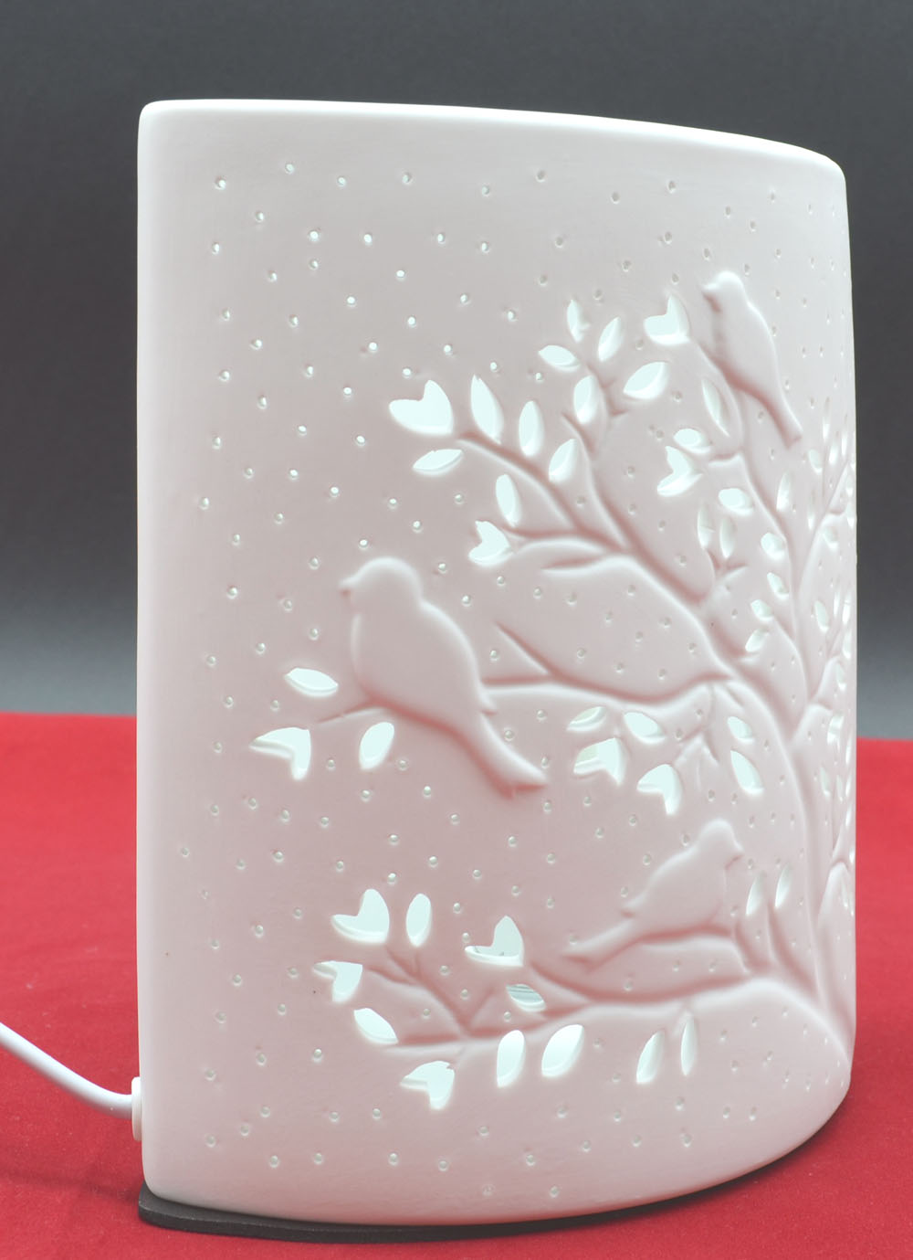 Porzellan-Lampe Ellipse Zweigmotiv weiß ca.20 x 16,5 x 10,5 cm (H/B/T)