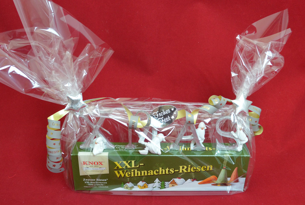 Weihnachtspräsent fertig verpackt XXL-Räucherkerzchen Schlitten