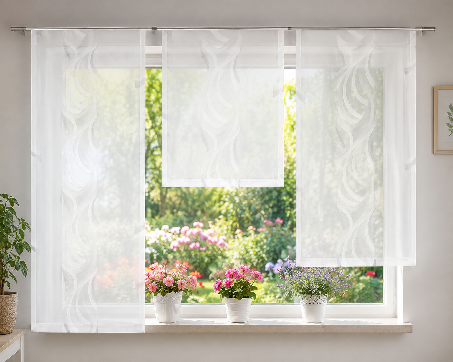 3 Flächenvorhänge transparent mit Sherli-Muster Breite ca. 53 cm