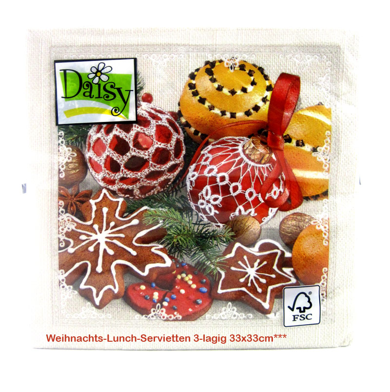 Weihnachts-Lunch-Servietten Baumkugeln, 20 Stück 33 x 33 cm