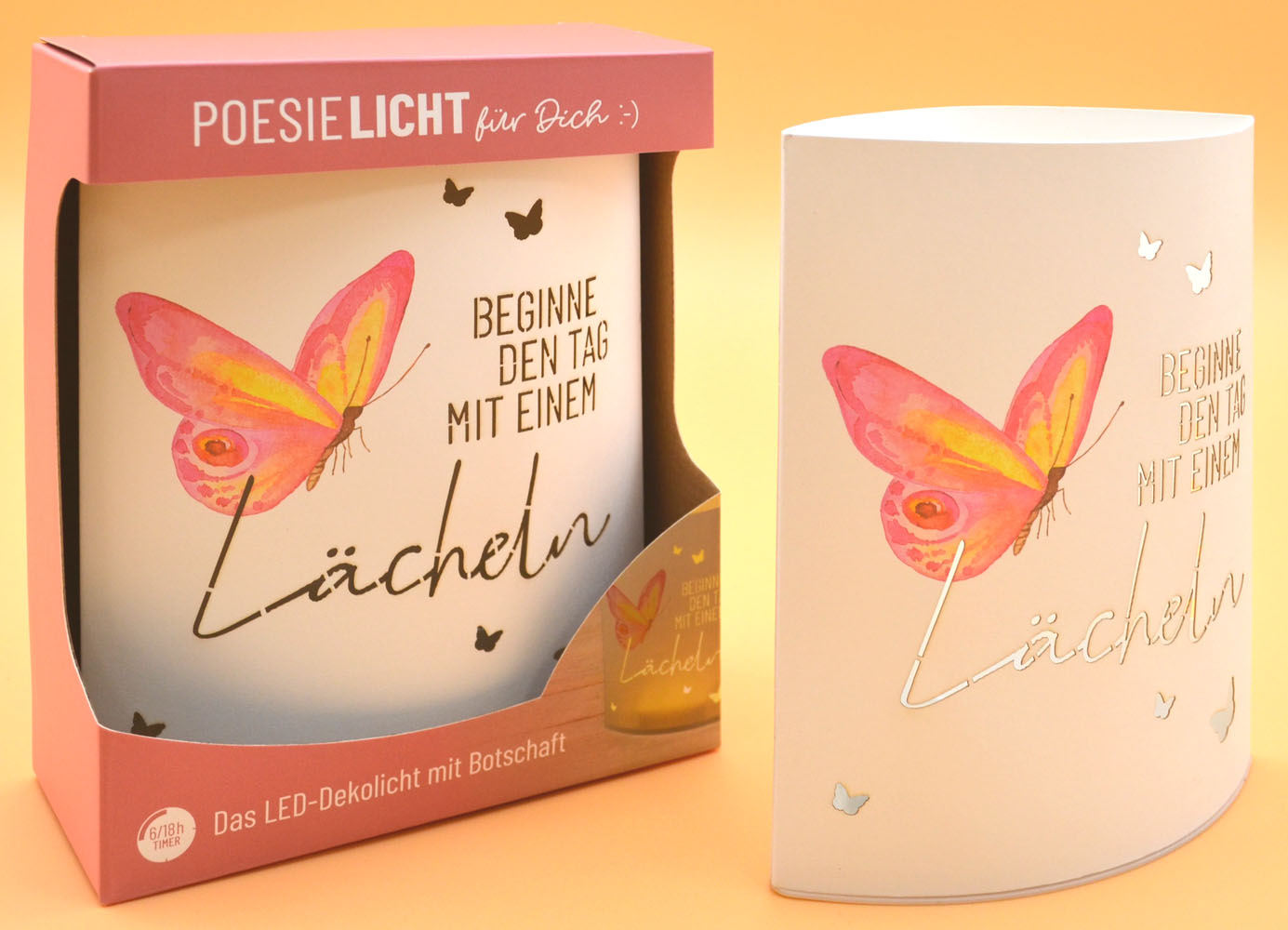 LED-Laterne Poesielicht Lächeln zum Stehen oder Hängen mit Timer 16x13,x5 cm 