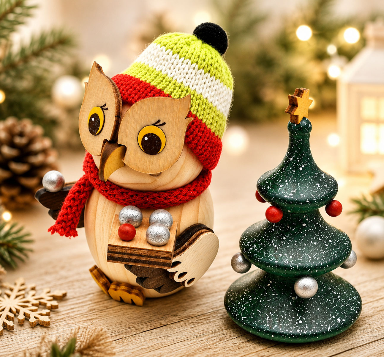 Mini-Eule mit Weihnachtsbaum ca. 7 cm 