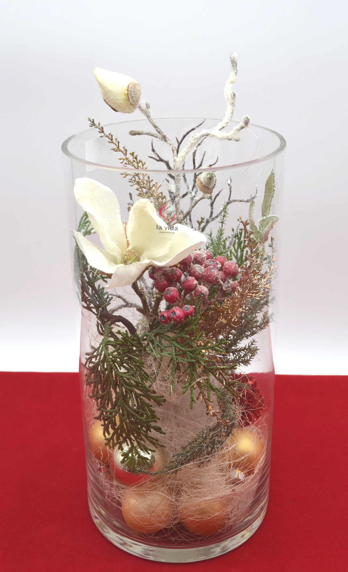 Zylindervase weihnachtlich bestückt glasklar 30 x 15 cm (HxD)