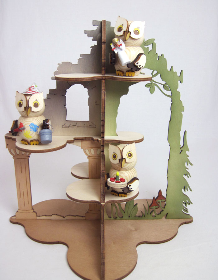 Kuhnert-Mini-Eule mit Torte - Holzfigur Neuheit 2023 ca. 7 cm