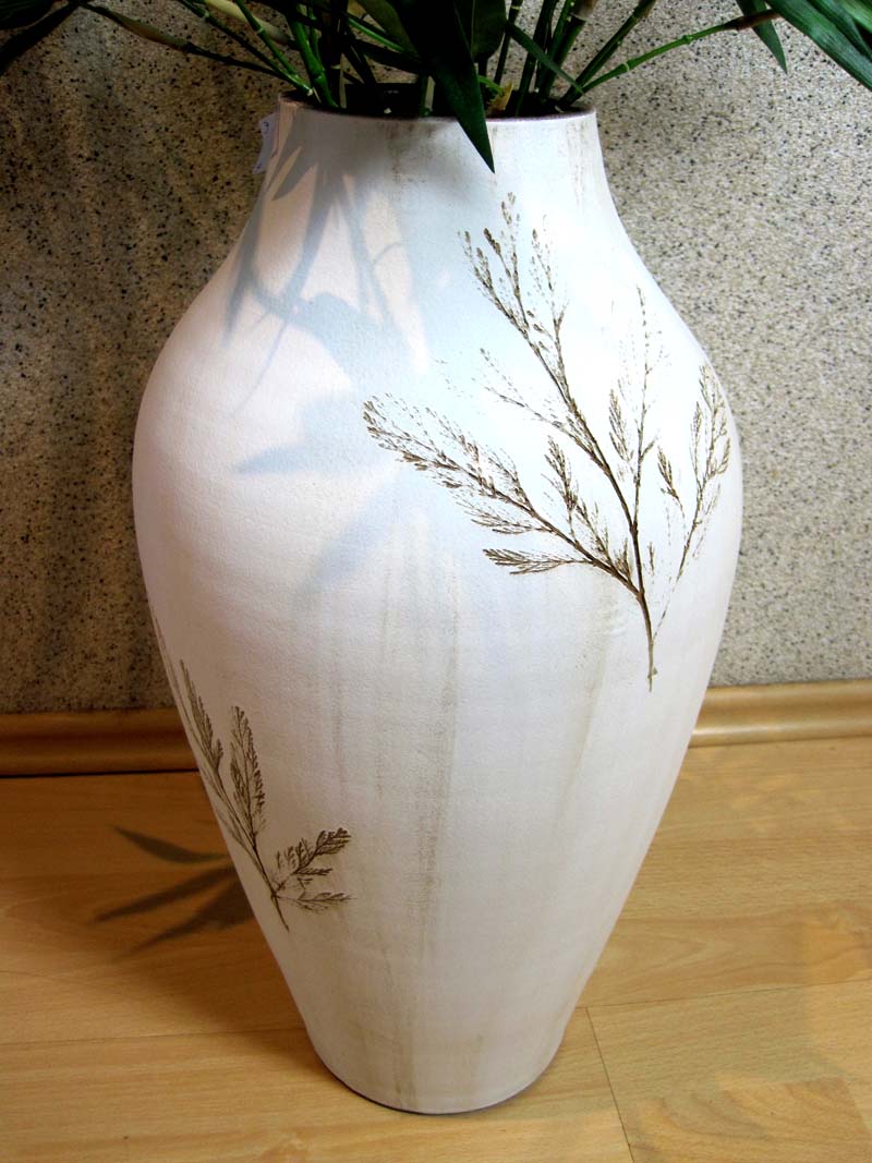 Keramik Vase Bodenvase "Zweig" Creme ca.26x52cm B//H