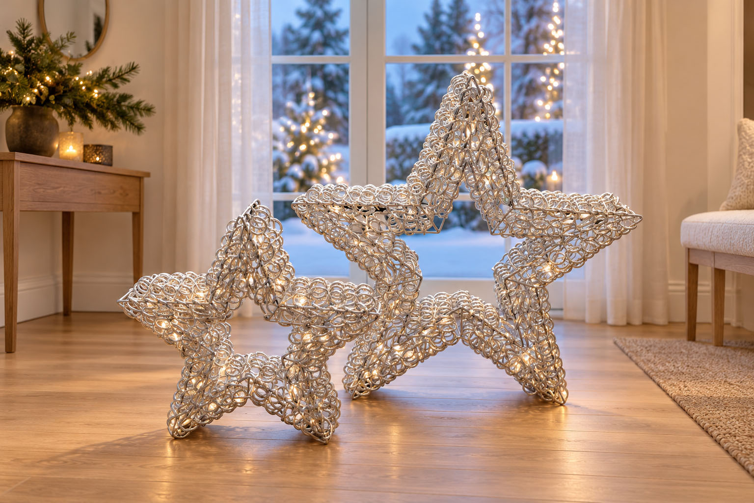 LED-Metallstern silber 38 cm – 400 LEDs, Timer, Fernbedienung und Adapter