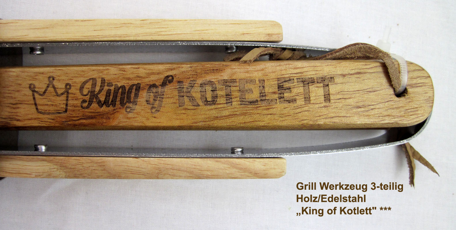Grill Werkzeug 3-teilig Holz/Edelstahl „King of Kotlett"