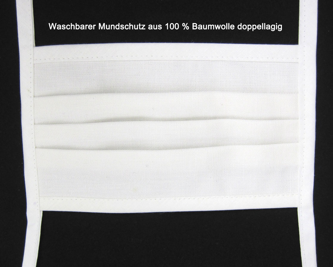 mundschutz_doppelt_wei_ Waschbare Mund-Nasen-Abdeckung aus 100 % Bw 17x10 cm weiss/natur mit Bändern