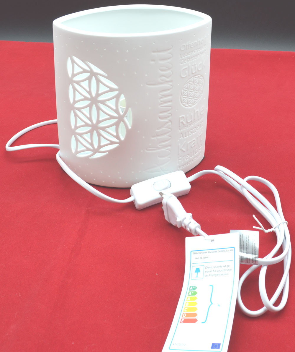 Porzellan-Lampe Ellipse "Achtsamkeit" weiß ca.20 x 17 x 10 cm (H/B/T)